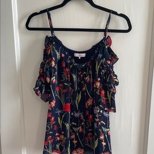 Parker Navy Floral Cold-Shoulder Camisole with Red & Pink Blooms